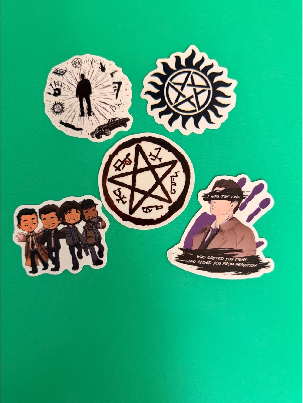 Anti-possession , Devils trap, etc. Pack of 5. Stickers-Waterproof.